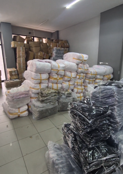 Packed stock stored on shelves before shipment