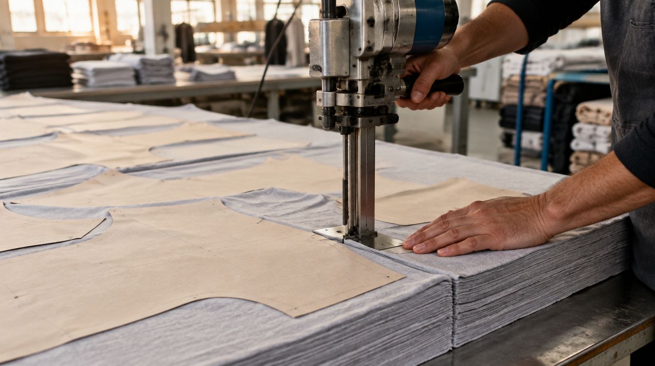 Cotton fabric being cut in the cutting room of an underwear factory in Turkey